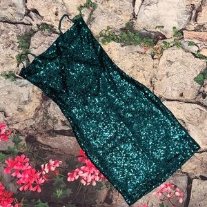 Fashion Nova Teal Sequin Mini Dress